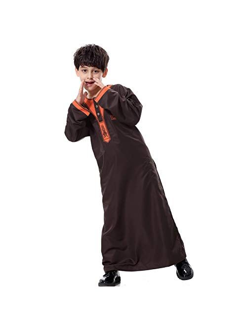 Lisfsa Teen Boys Arabic Middle Muslim Thobe Pure Dresses Long Top Coats Robe Comfortable Blouse Maxi Floor Overcoat Fashion