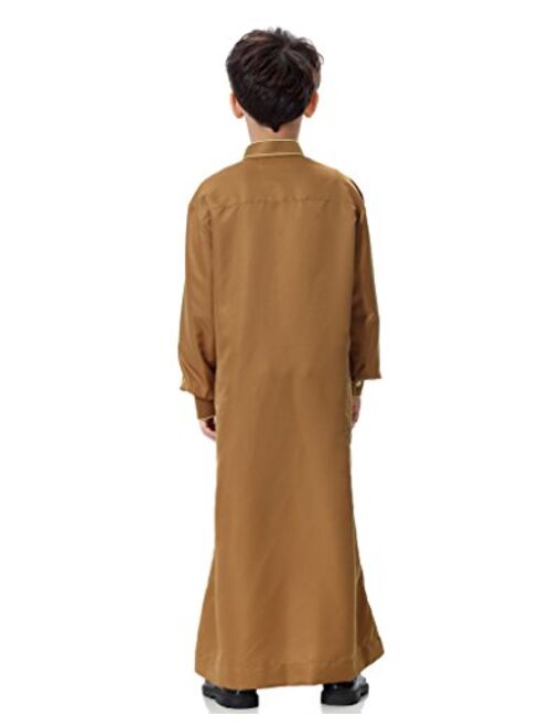 GladThink Boy's Muslim Embroidery Thobe Long Sleeves Mandarin Neck