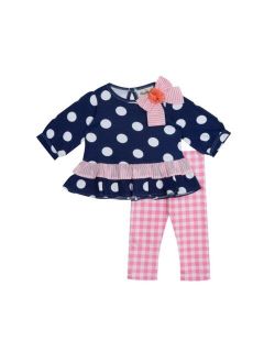 Rare Editions Baby Girls Printed Top to Check Knit Leggings, 2 Piece Set