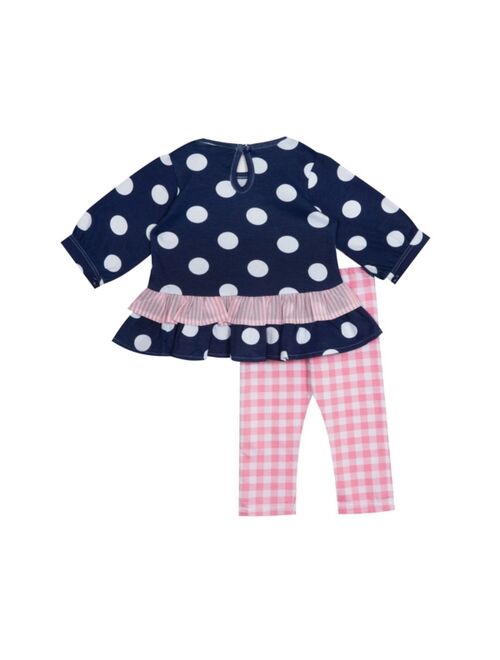 Rare Editions Baby Girls Printed Top to Check Knit Leggings, 2 Piece Set