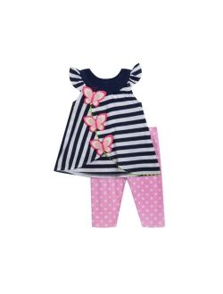 Rare Editions Baby Girls Stripe Knit Top with Leggings Set, 2 Piece Set