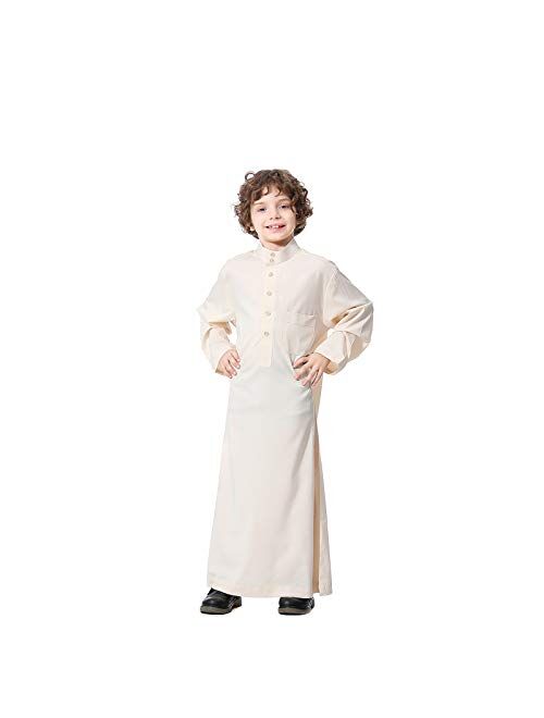 FIN86 Boys Middle Muslim Pure Fashion Dresses Long Topcoats Thobe Comfortable Blouse,Winter Autumn Clothes