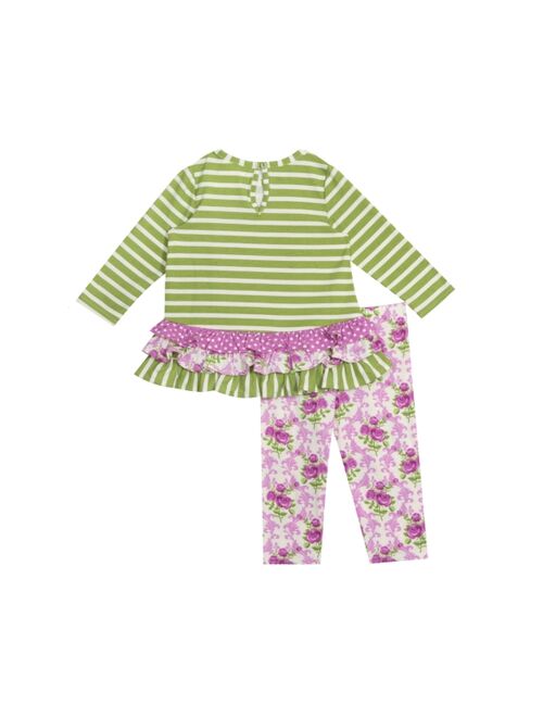 Rare Editions Baby Girls Casual Applique Ruffled Knit Top and Floral Printed Knit Leggings, 2-Piece Set