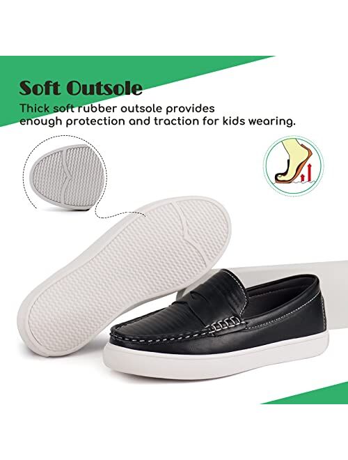 JABASIC Kids Slip On Loafers Boys Casual Moccasin Flats Dress Shoes