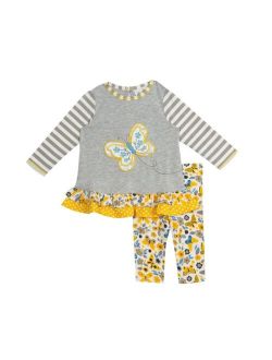 Rare Editions Baby Girls Knit Top with Ruffles and Butterfly Applique, 2 Piece Set