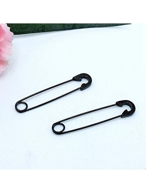 Moook25jewelry 1 Pairs Stainless Steel Black Safety Pin Earrings for Women Men Small Hoop Punk Goth Safety Pin Earrings for Women