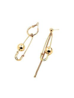 QIAN0813 Fashion Long Tassel Asymmetric Safety Pin Chain U Shaped Drop Earring Exaggerate Dangle Earrings for Women Men Punk Jewelry