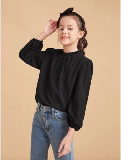 Girls Frilled Neck Keyhole Back Blouse
