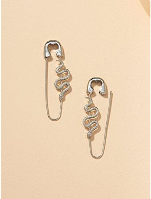 Shower Set Hoop Earrings Snake Safety Pin Design Earrings (Color : Silver)