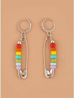 Shower Set Hoop Earrings Safety Pin Design Drop Earrings (Color : Silver)