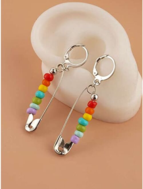 Shower Set Hoop Earrings Safety Pin Design Drop Earrings (Color : Silver)
