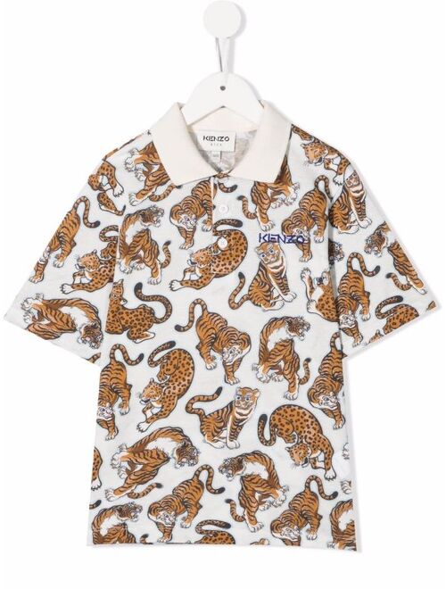 Kenzo Kids Tiger-print cotton polo shirt