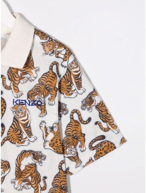 Kenzo Kids Tiger-print cotton polo shirt
