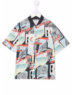 Kids graphic-print baseball-collar shirt