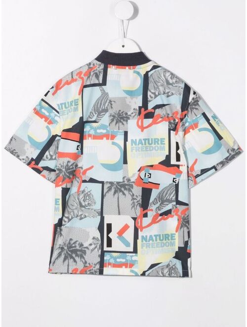 Kenzo Kids graphic-print baseball-collar shirt