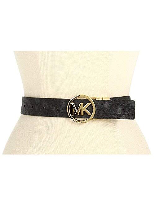Michael Kors Womens Reversible Belt White/Brown Mk Gold Buckle