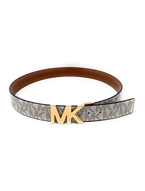 Michael Kors Signature Logo Belt with Reversible MK Logo Plaque, Vanilla/Luggage, Large