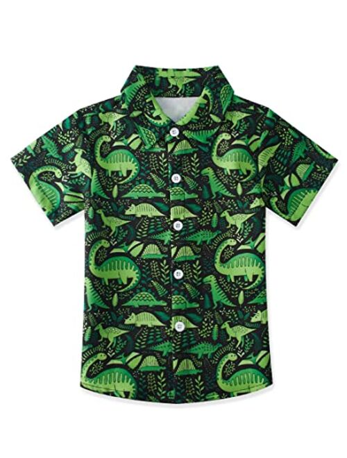 uideazone Boys Button Down Shirts 3D Graphic Hawaiian Aloha Short Sleeve Dress Shirt Tops 2-8 Years