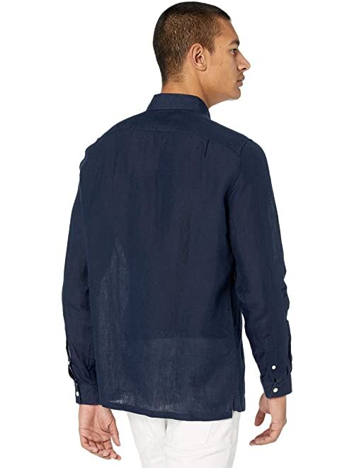 Lacoste Long Sleeve Solid Linen Button Down Collar Regular