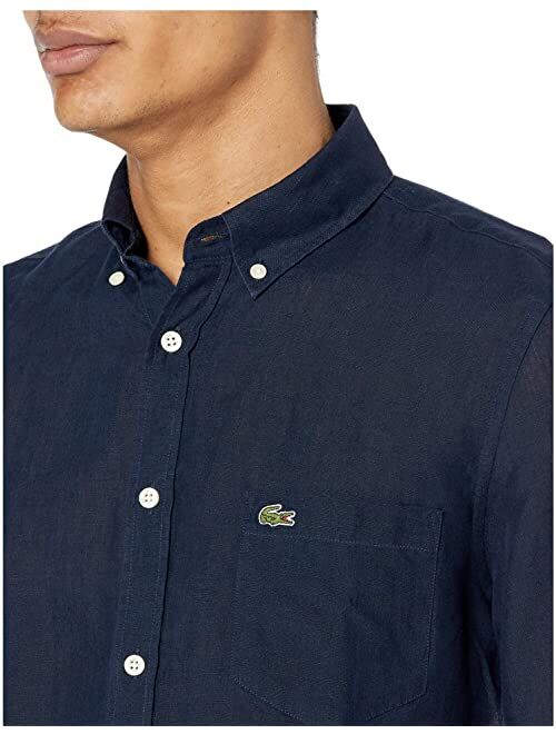 Lacoste Long Sleeve Solid Linen Button Down Collar Regular