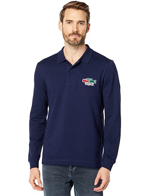 Lacoste Long Sleeve Polo with Graphic Bage On Left Chest