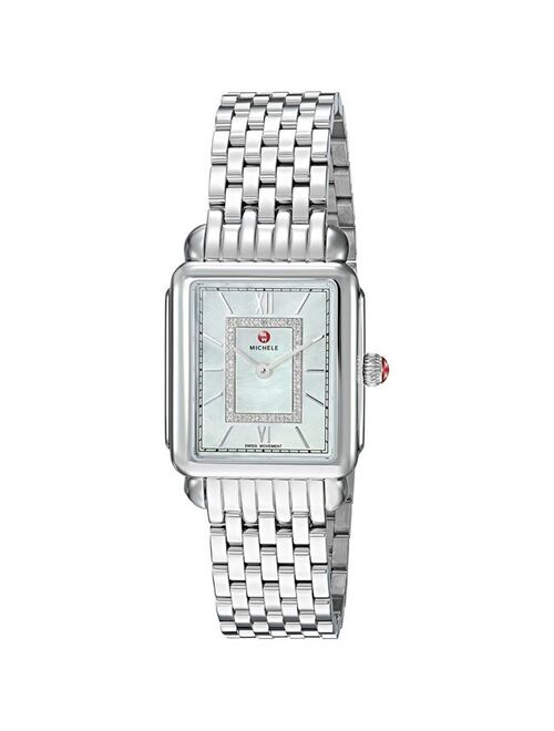 Michele Women's Deco II Mid Silver Diamond 26mm Watch MWW06I000026