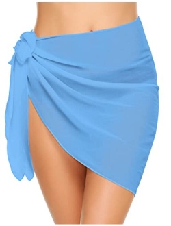 Women's Short Sarongs Beach Wrap Sheer Bikini Wraps Chiffon Cover Ups for Swimwear S-3XL