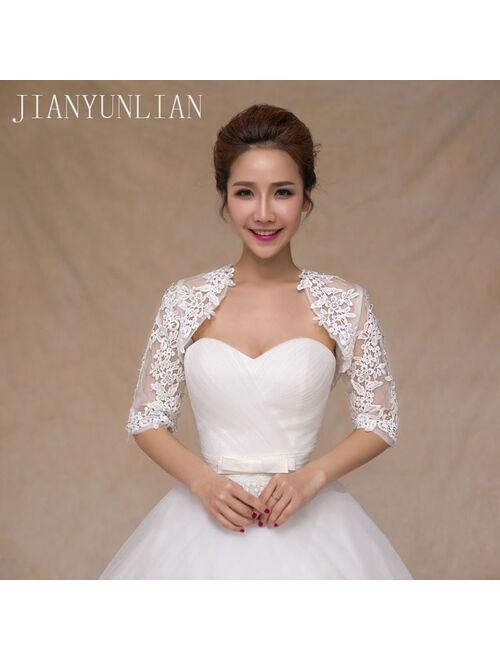 New Ivory Half Sleeve Wedding Jacket Lace Bridal Bolero Shrugs Wraps Capes Stock One Size 2022 Appliques Wedding Accessory