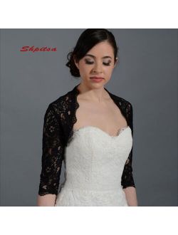 Black Lace Long Sleeve Wedding Wape Jacket Bridal Wrap Bolero Shrugs for Women Evening Dress