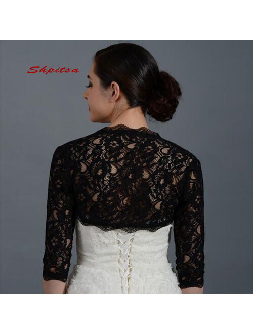 Black Lace Long Sleeve Wedding Wape Jacket Bridal Wrap Bolero Shrugs for Women Evening Dress
