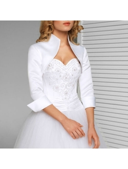 Mingli Tengda Stain Bride Bolero Shrugs For Women Stand-up Collar Stola Wedding Jacket 3/4 Sleeves Cape Bridal Polly Custom Made