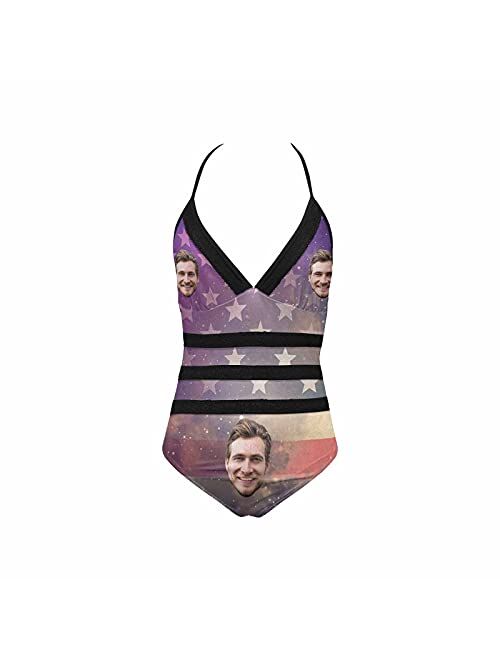 Interestprint Custom Face Photo Lace Band Embossing Swimsuit