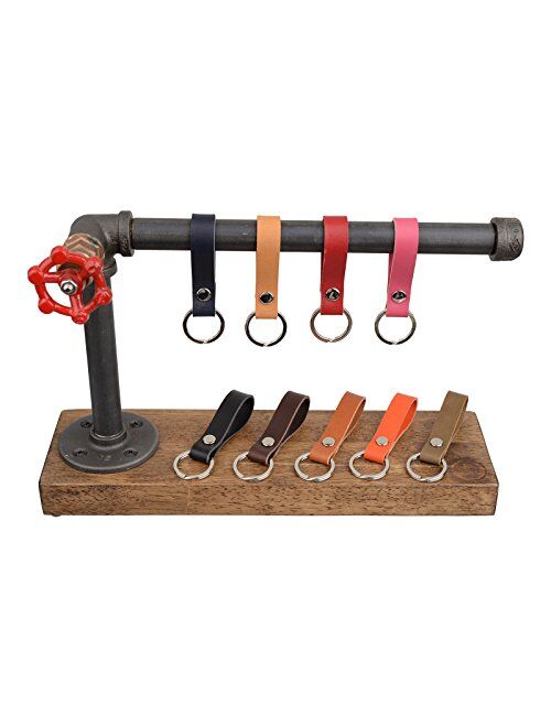 BeeSpring Leather Keychain Handcraft Silver Key Ring Lanyard Handmade (Black)