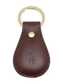 Leather Key Fob Keychain Key Ring Embossed With Polo Emblem, Brown