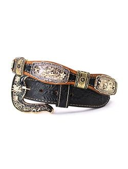 West Star Texas Mens Belt Western Concho Cowboy Thick Leather Longhorn Horse Rooster Cowboy Prayer Star Silver or Gold