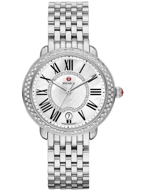 Michele Serein Stainless Steel Diamond Mother-Of-Pearl Dial Date Quartz Womens Watch MWW21B000030