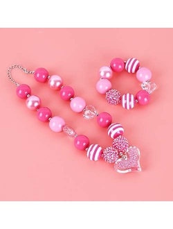 3 otters Little Girls Necklace Bracelet, Bead Necklaces for Toddler Necklace and Bracelet Set Jewelry Peach Heart Valentine's Day Gifts for 2 3 4 5 6 7 8 Year Old Girls
