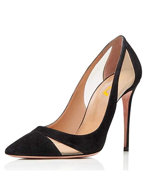 FSJ Women Mesh High Heel Pump Pointed Toe Stiletto Thin Slip on Dress Party Ladie Shoes Size 4-15 US
