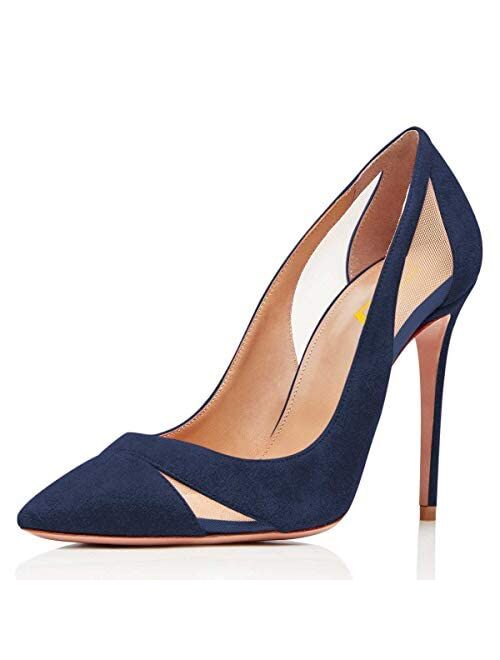 FSJ Women Mesh High Heel Pump Pointed Toe Stiletto Thin Slip on Dress Party Ladie Shoes Size 4-15 US