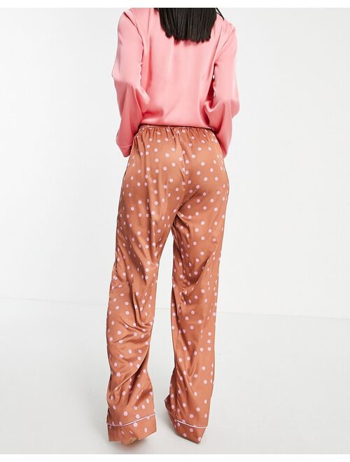 ASOS DESIGN mix & match satin spot pajama pants in brown & lilac
