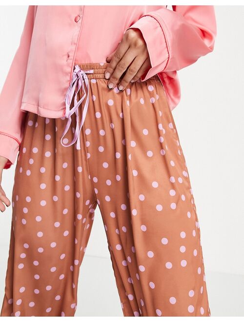 ASOS DESIGN mix & match satin spot pajama pants in brown & lilac