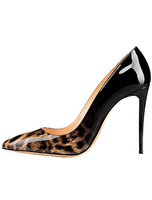 COLETER Pointy Toe Pumps for Women,Patent Gradient Animal Print High Heels Usual Dress Shoes