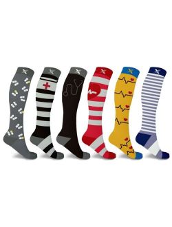 Extreme Fit Men's and Women's Medical Print Compression Socks - 6 Pairs