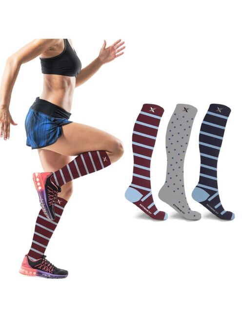 Extreme Fit Men's and Women's Patterned Knee High Compression Socks - 3 Pairs