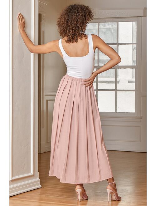 Lulus If You Pleats Blush Pink Pleated Maxi Skirt