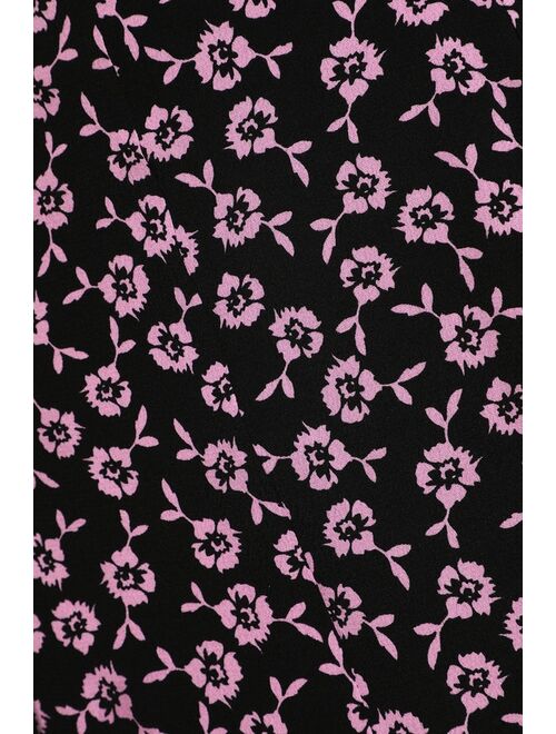 Lulus Wonderful Intentions Black Floral Print Button-Front Midi Skirt