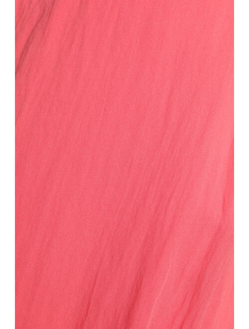 Lulus Beach Days Coral Pink High-Low Midi Skirt
