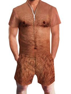 RAISEVERN Men's Rompers Male Zipper Jumpsuit Shorts One Piece Romper Bro Short Sleeve Shirt Outfits
