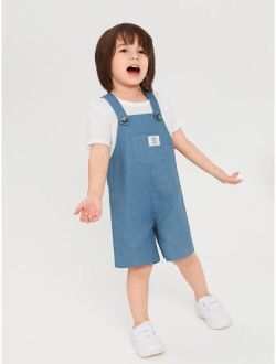 Toddler Boys Letter Patched Detail Overalls Without Tee