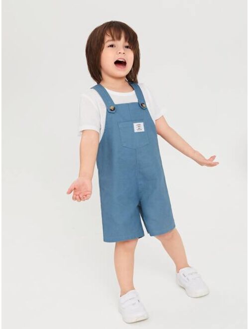SHEIN Toddler Boys Letter Patched Detail Overalls Without Tee